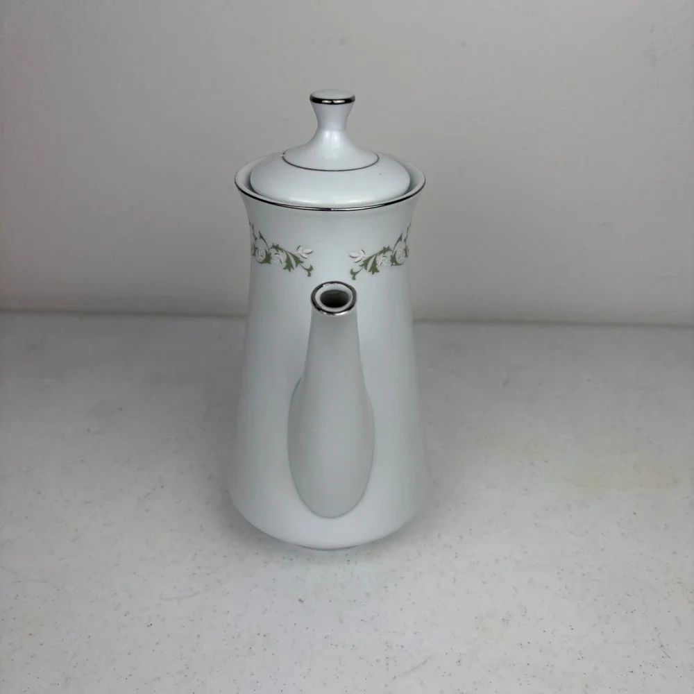 Sheffield Fine China Elegance 502 Coffee Pot & Lid Japan White Green Floral‎ Tea